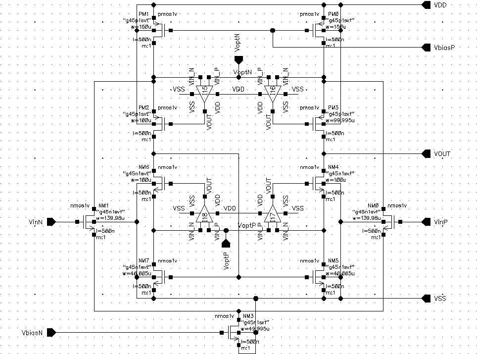 Single-ended folded cascode OTA Cadence circuit schematic